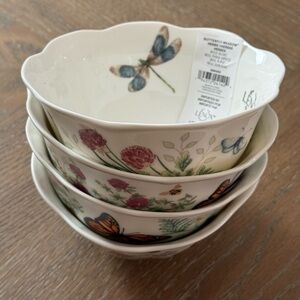 Lenox Butterfly Meadow Herbs Scalloped Edge 4pc Rice Bowls Brand New